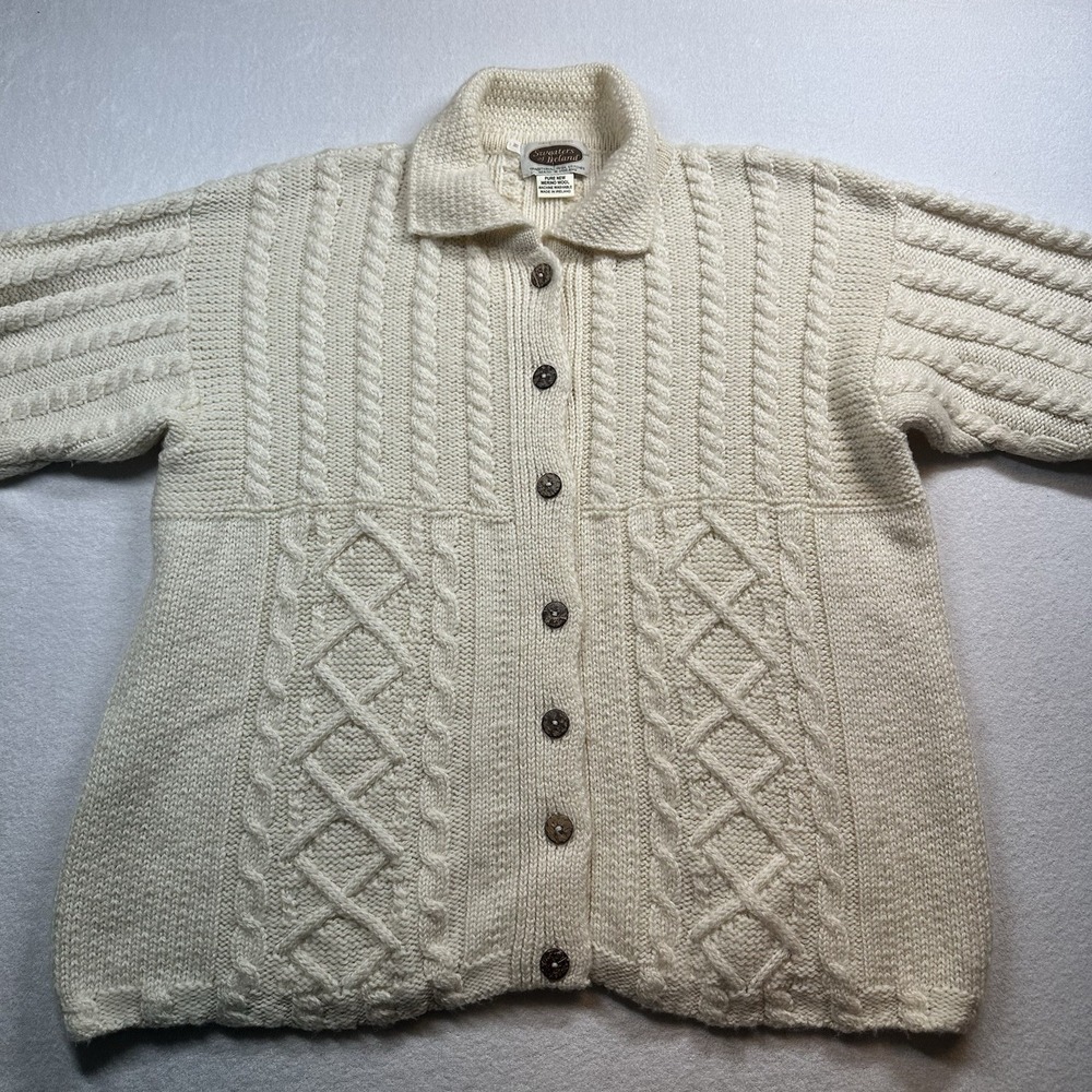Vintage‎ Ireland Merino Wool Sweater Beige Made in Ireland Mens Size M Pure Wool